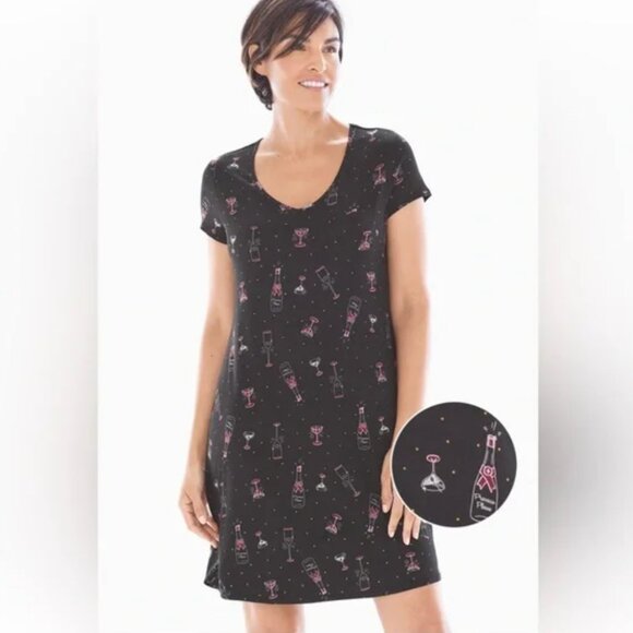Soma Black Nightshirt with Pink Prosecco Please Champagne Print - Picture 1 of 11